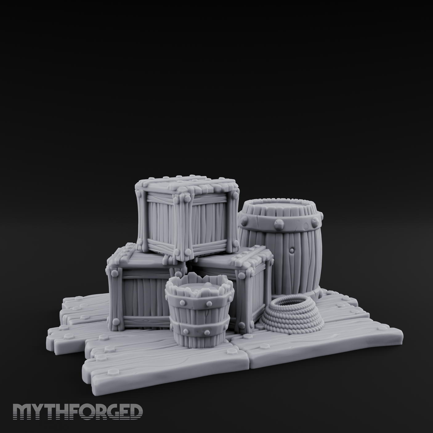 Dock-Side Cargo Crate Collection Miniature for Dungeons and Dragons, Pathfinder or other TTRPGs