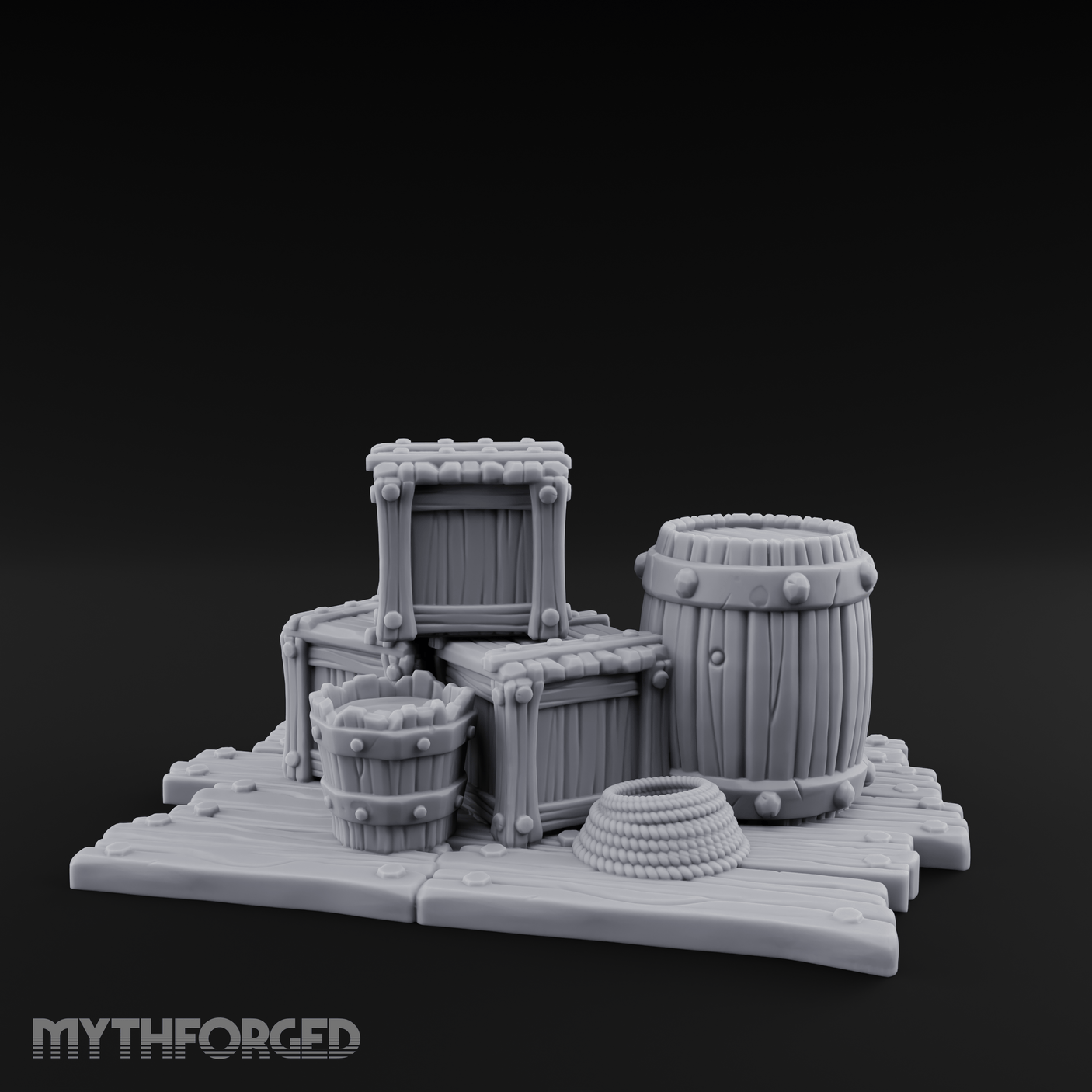 Dock-Side Cargo Crate Collection Miniature for Dungeons and Dragons, Pathfinder or other TTRPGs