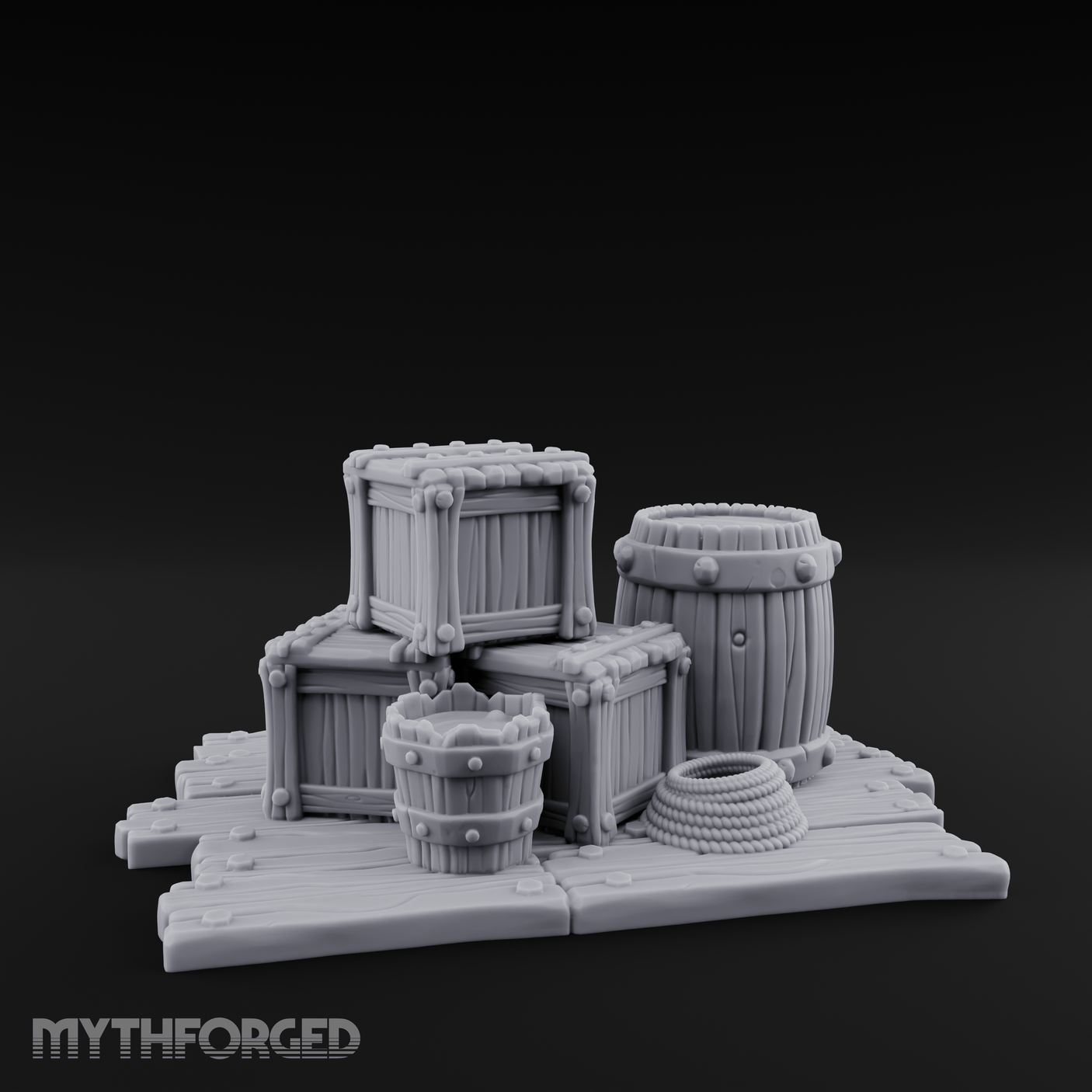 Dock-Side Cargo Crate Collection Miniature for Dungeons and Dragons, Pathfinder or other TTRPGs
