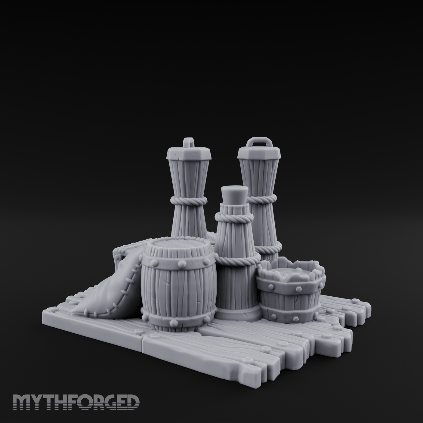 Rope-Cinched Butter Churn Collection Miniature for Dungeons and Dragons, Pathfinder or other TTRPGs