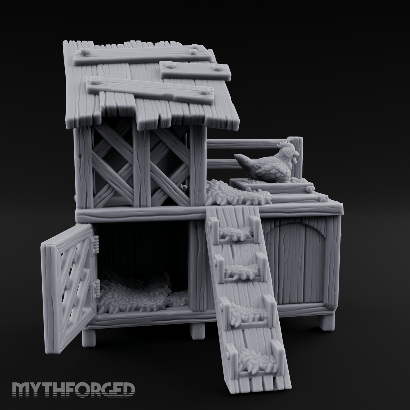 Roost-Topped Farmstead Hen House Miniature for Dungeons and Dragons, Pathfinder or other TTRPGs