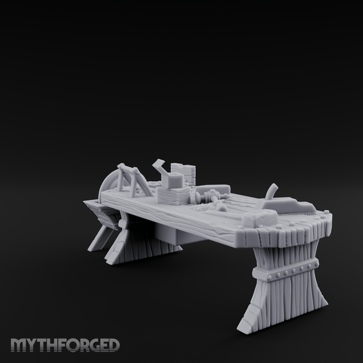Cluttered-Surface Craftsman's Workbench Miniature for Dungeons and Dragons, Pathfinder or other TTRPGs
