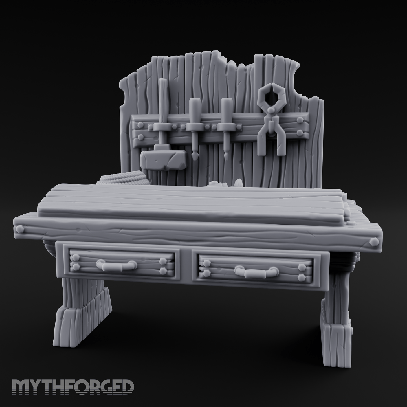 Tool-Hung Craftsman's Workbench Miniature for Dungeons and Dragons, Pathfinder or other TTRPGs