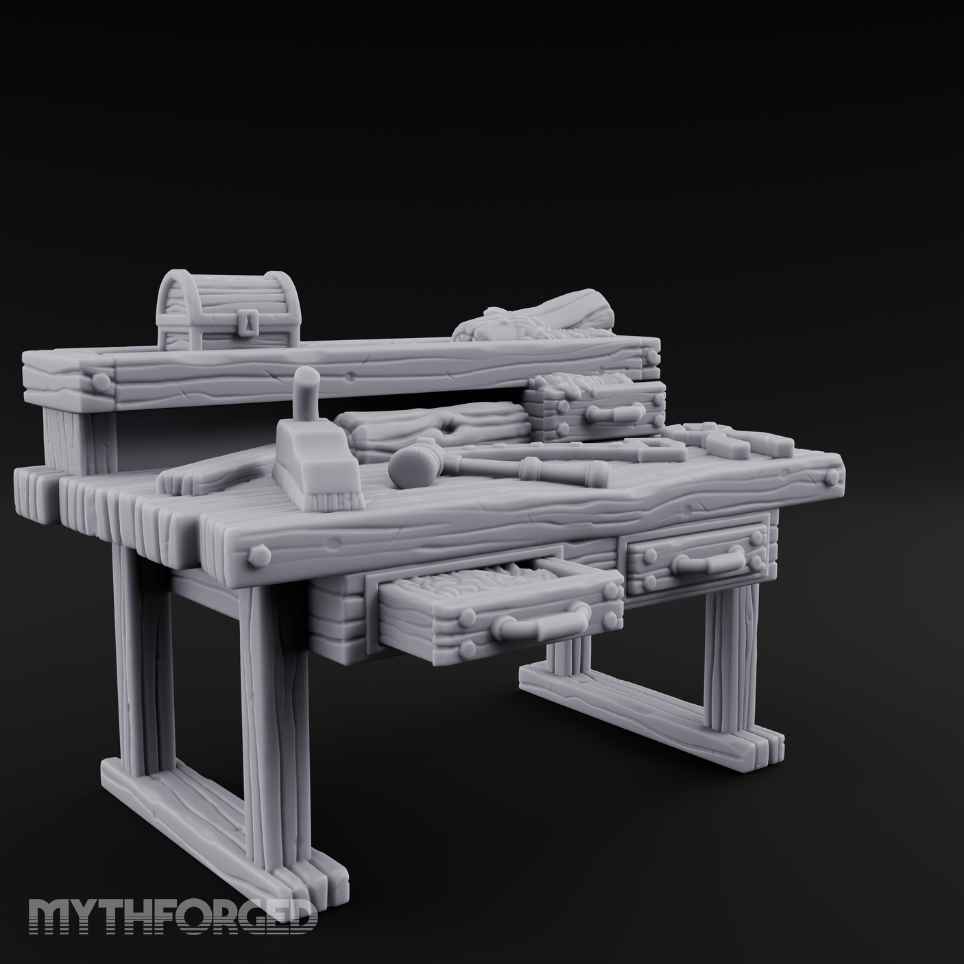Supply-Laden Woodworker's Bench Miniature for Dungeons and Dragons, Pathfinder or other TTRPGs