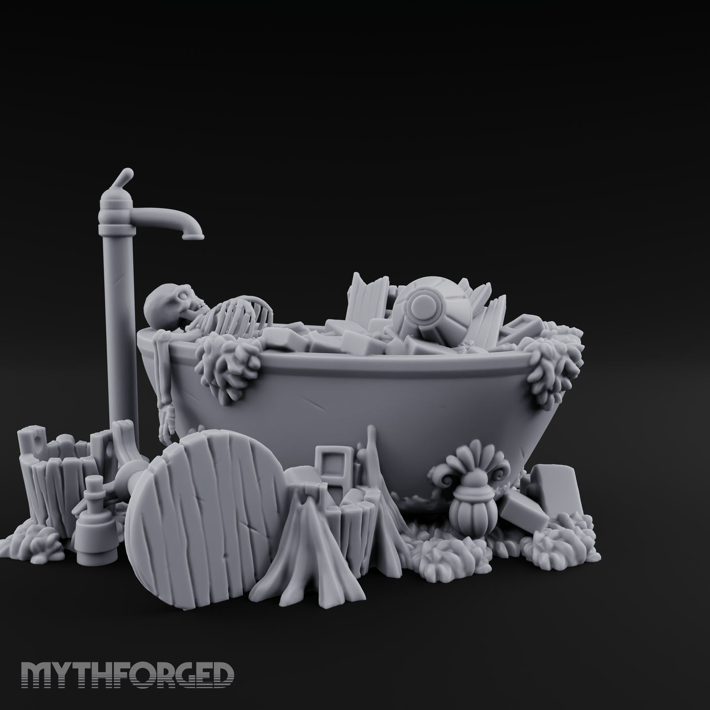 Rubbish Filled Bathtub Miniature for Dungeons and Dragons, Pathfinder or other TTRPGs