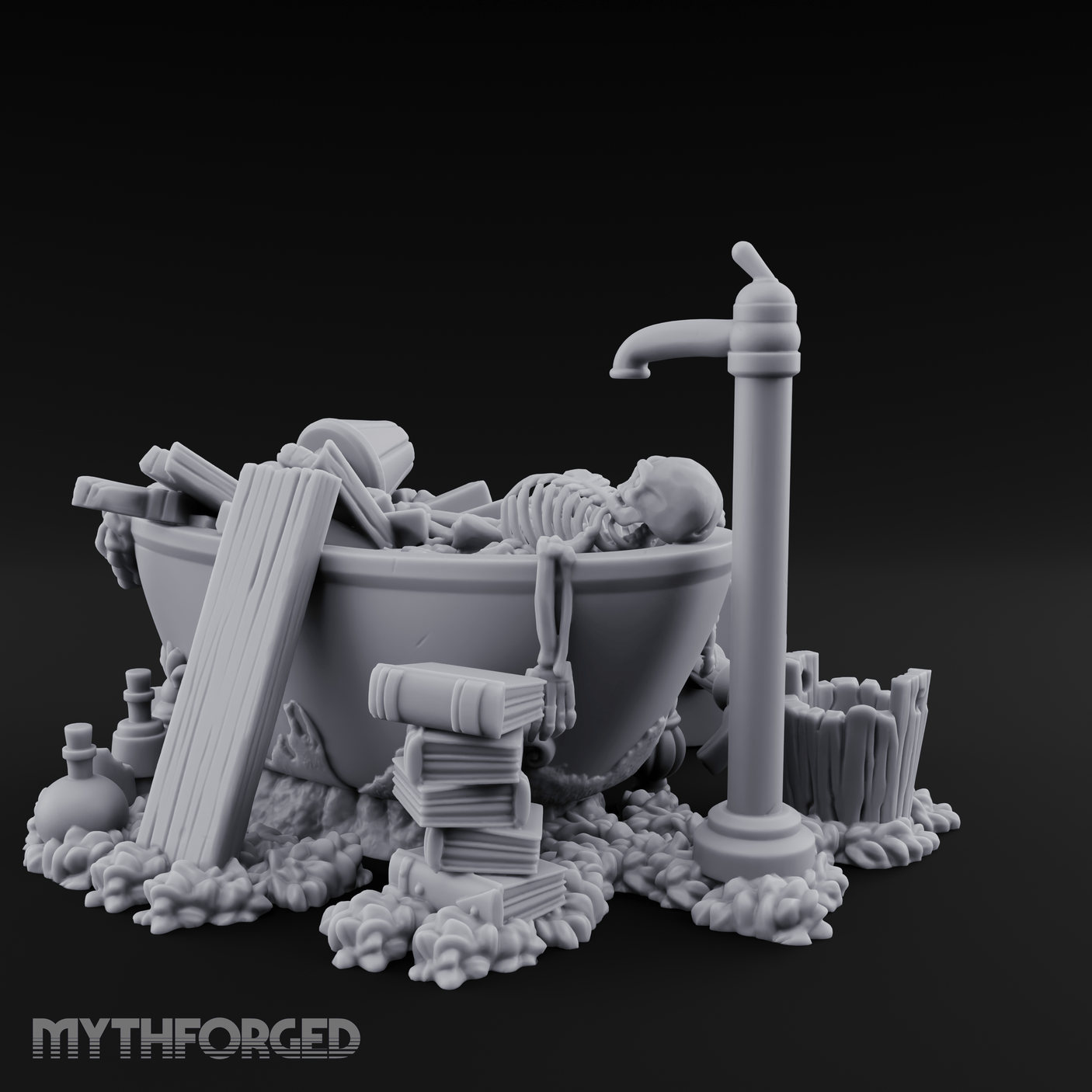 Rubbish Filled Bathtub Miniature for Dungeons and Dragons, Pathfinder or other TTRPGs
