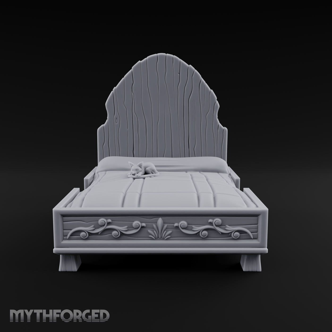 Scrollwork-Framed Noble Bed Miniature for Dungeons and Dragons, Pathfinder or other TTRPGs
