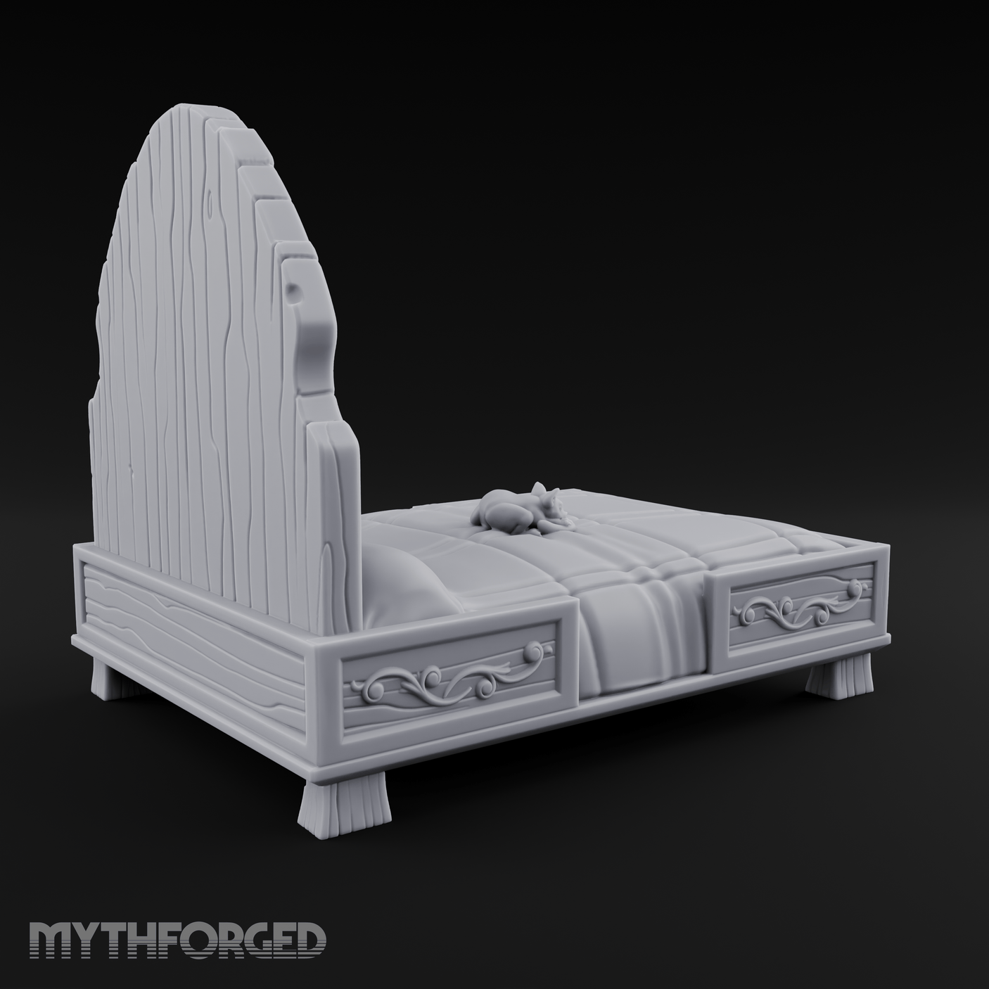 Scrollwork-Framed Noble Bed Miniature for Dungeons and Dragons, Pathfinder or other TTRPGs