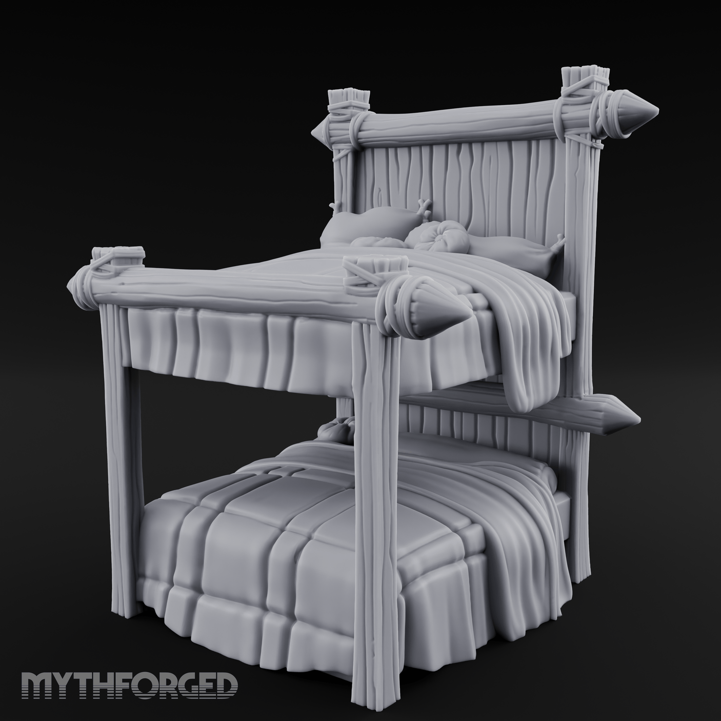 Brass-Finial Bunkbed Miniature for Dungeons and Dragons, Pathfinder or other TTRPGs