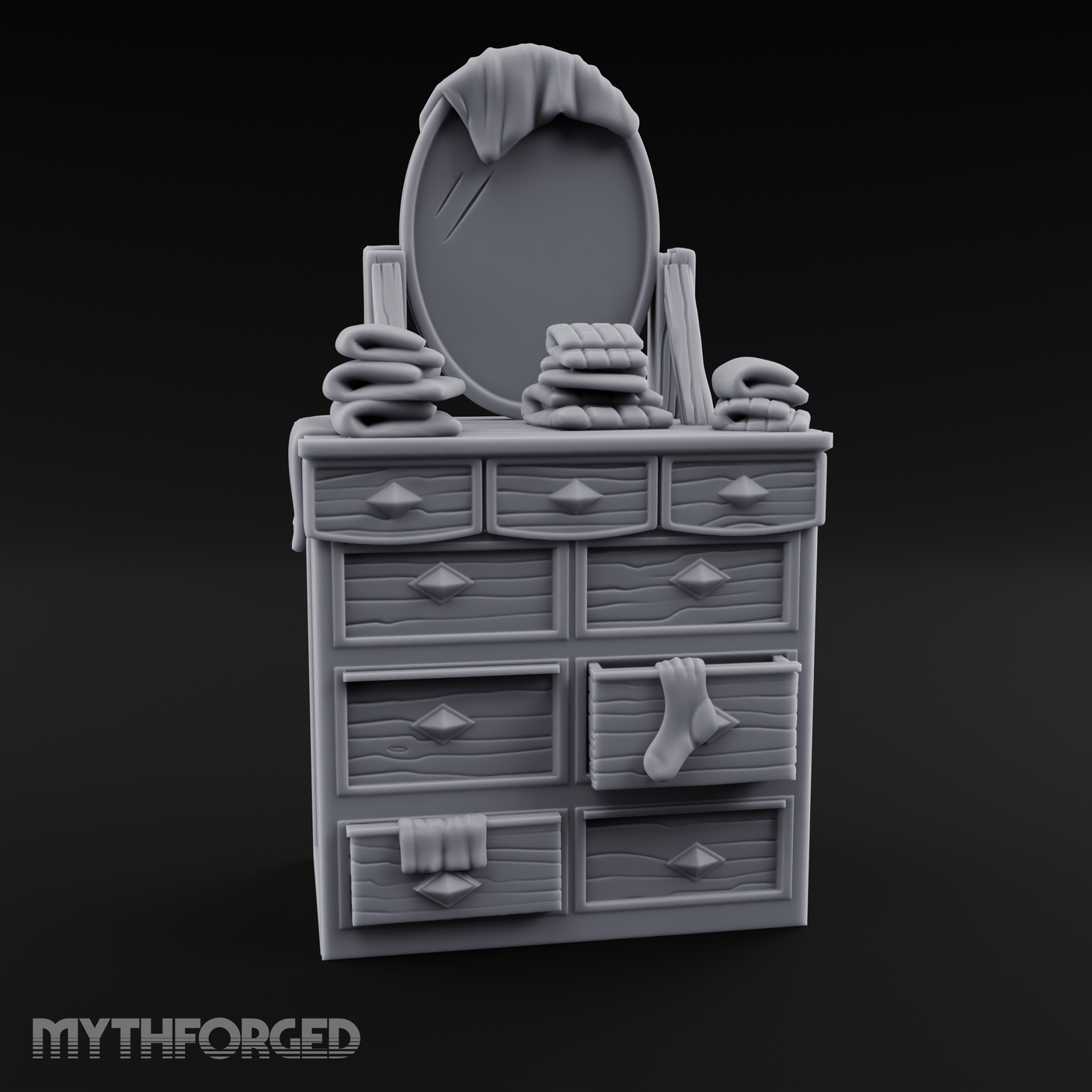 Linen-Stacked Bedroom Dresser Miniature for Dungeons and Dragons, Pathfinder or other TTRPGs