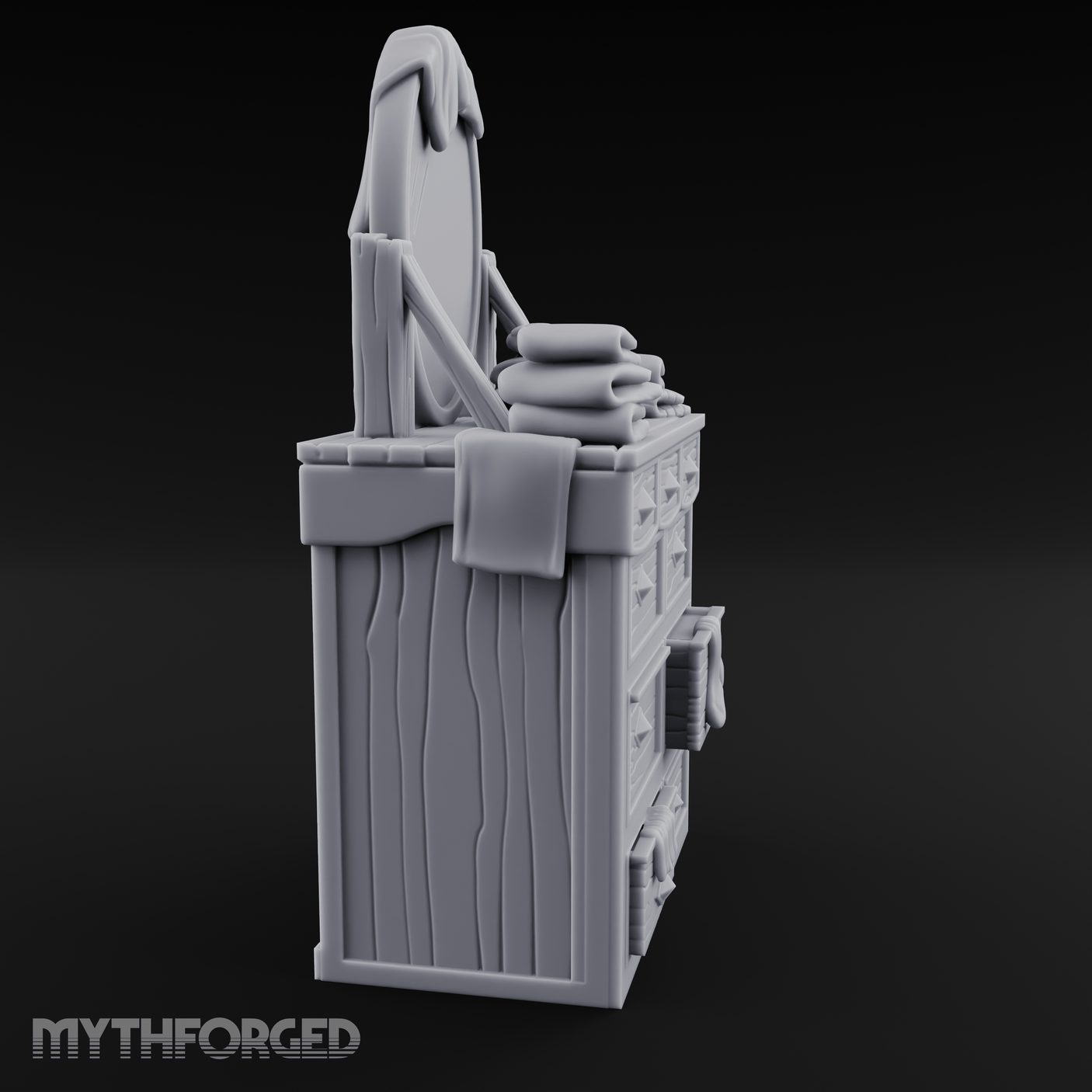 Linen-Stacked Bedroom Dresser Miniature for Dungeons and Dragons, Pathfinder or other TTRPGs