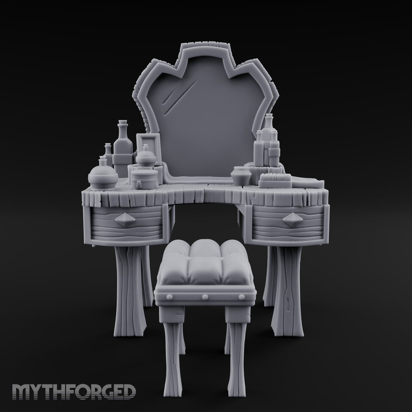 Mirror-Backed Vanity Dresser Miniature for Dungeons and Dragons, Pathfinder or other TTRPGs