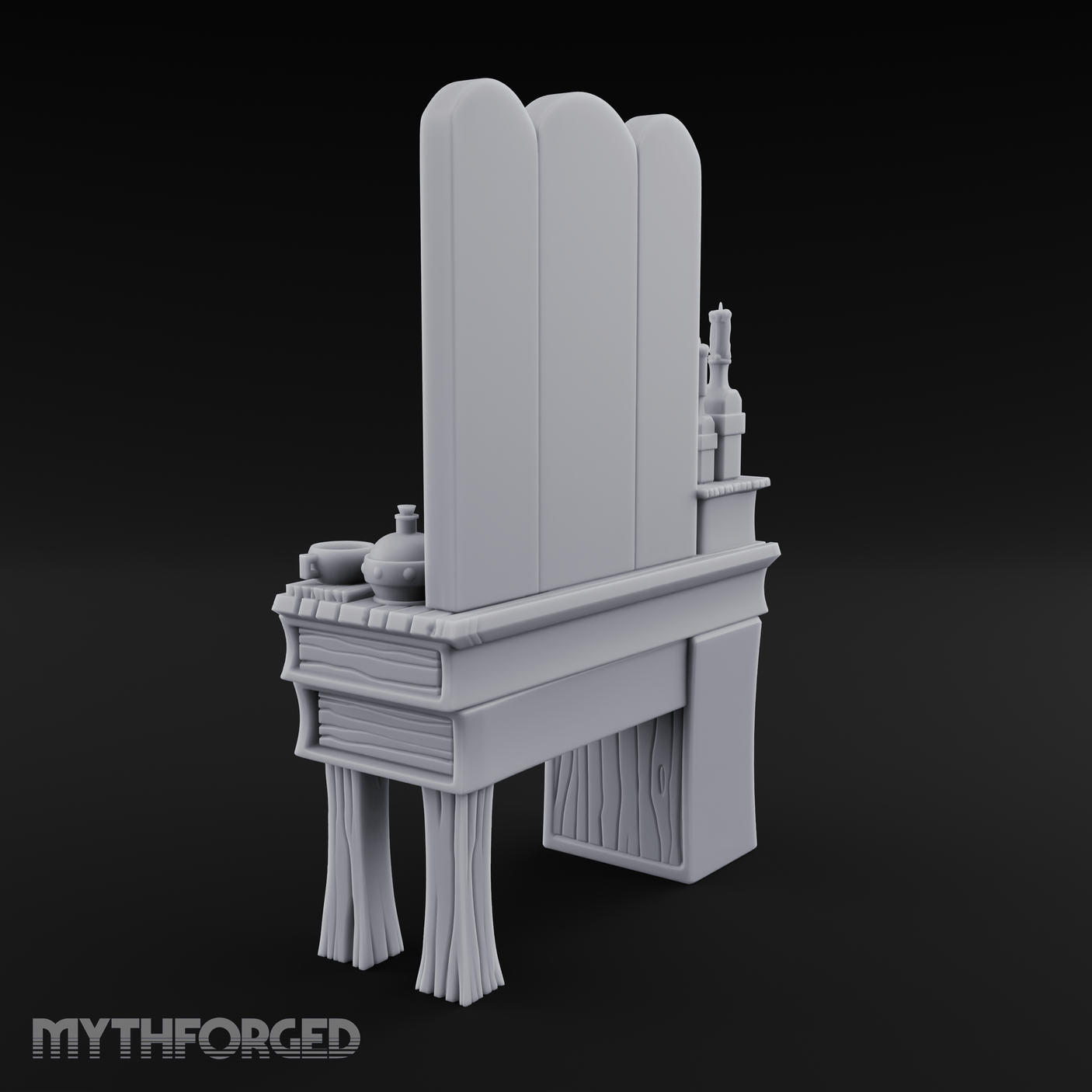 Pearl-Inlaid Vanity Dresser With Triple Mirror Miniature for Dungeons and Dragons, Pathfinder or other TTRPGs