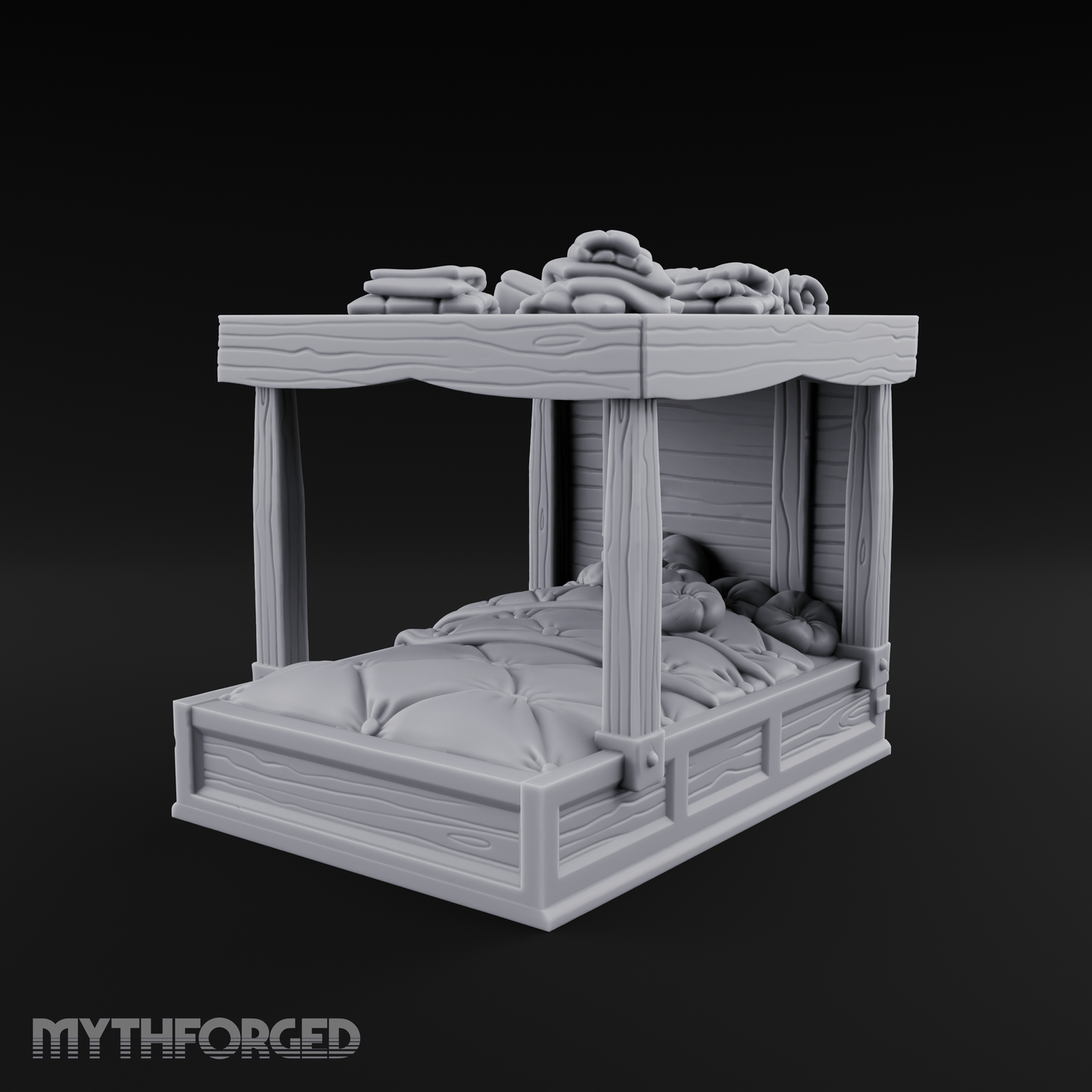 Pillow-Laden Canopy Bed Miniature for Dungeons and Dragons, Pathfinder or other TTRPGs