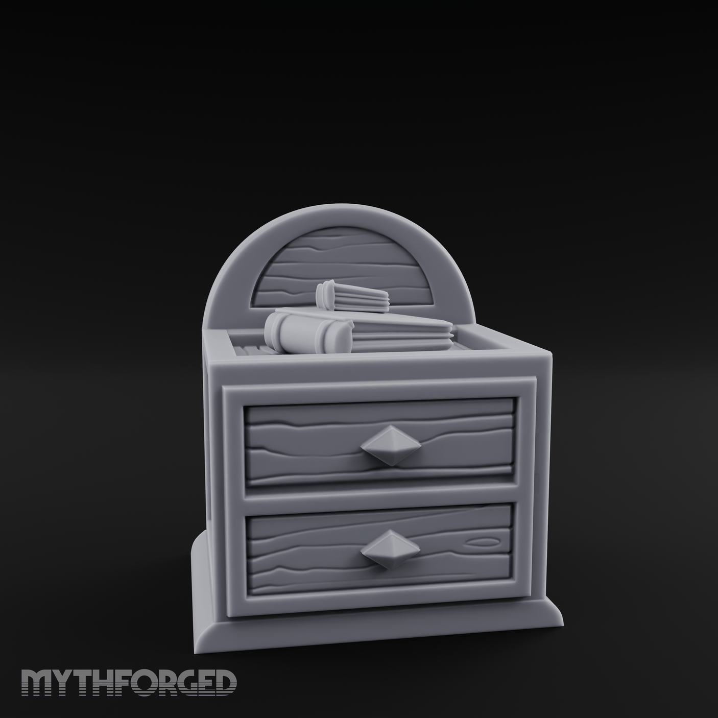 Scroll-Topped Bedroom Nightstand Miniature for Dungeons and Dragons, Pathfinder or other TTRPGs