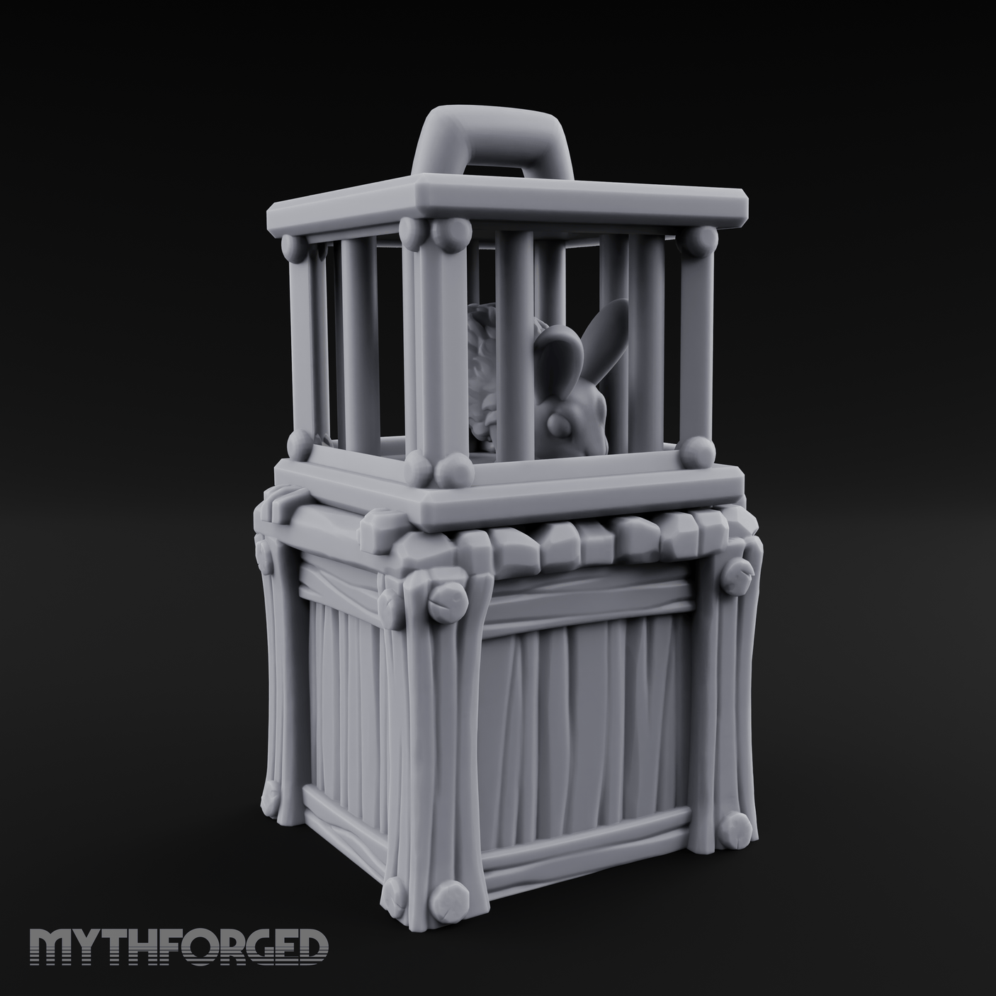 Trapped Fairy Cage On Crate Miniature for Dungeons and Dragons, Pathfinder or other TTRPGs