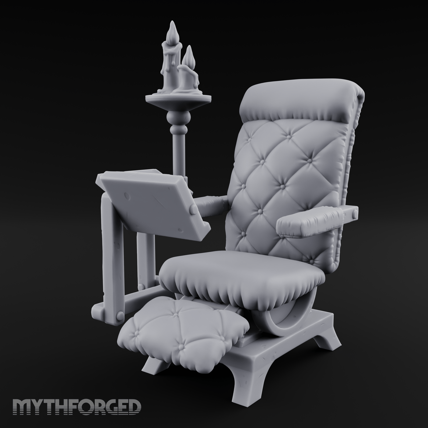 Velvet-Cushioned Chair with Bookrest Miniature for Dungeons and Dragons, Pathfinder or other TTRPGs