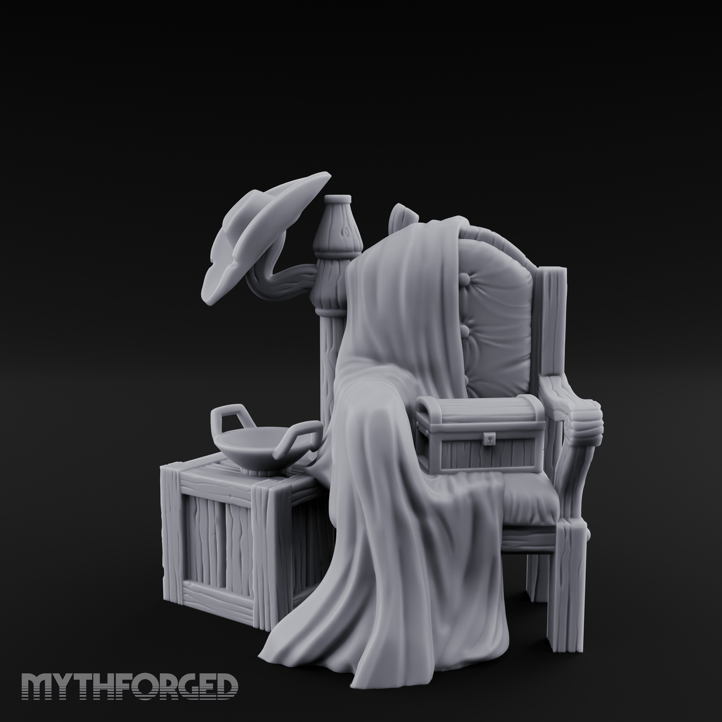 Shroud-Draped Throne Chair Miniature for Dungeons and Dragons, Pathfinder or other TTRPGs