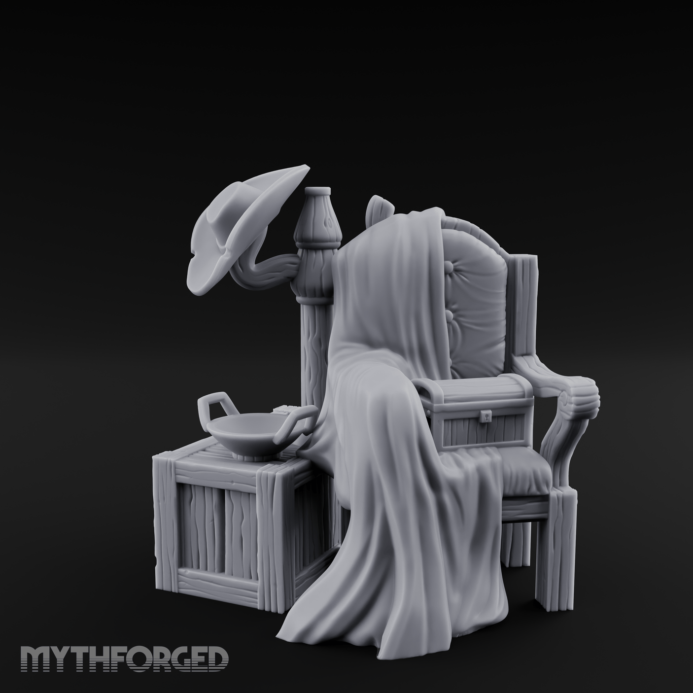 Shroud-Draped Throne Chair Miniature for Dungeons and Dragons, Pathfinder or other TTRPGs