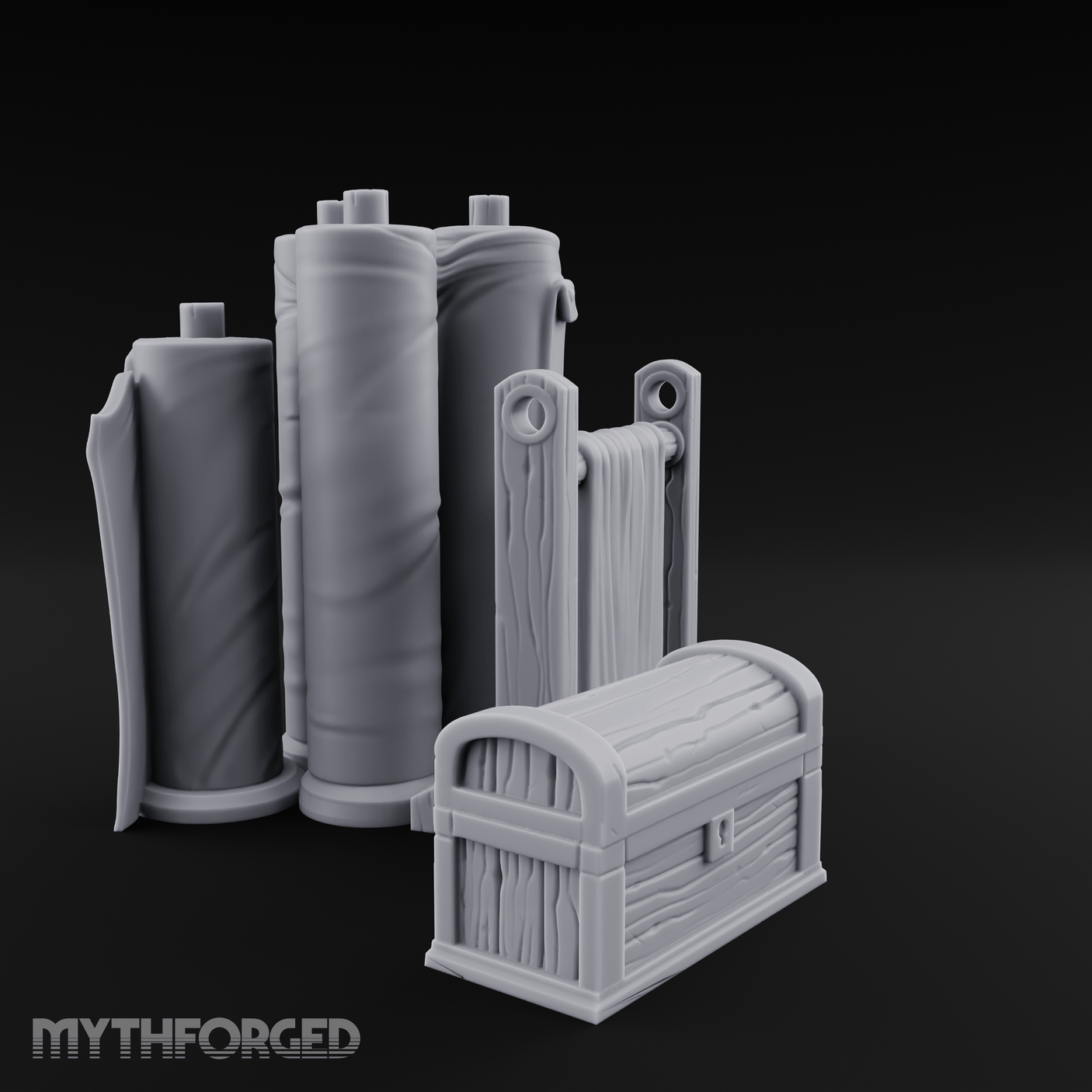 Rolled-Canvas Fabric Supply Rack Miniature for Dungeons and Dragons, Pathfinder or other TTRPGs