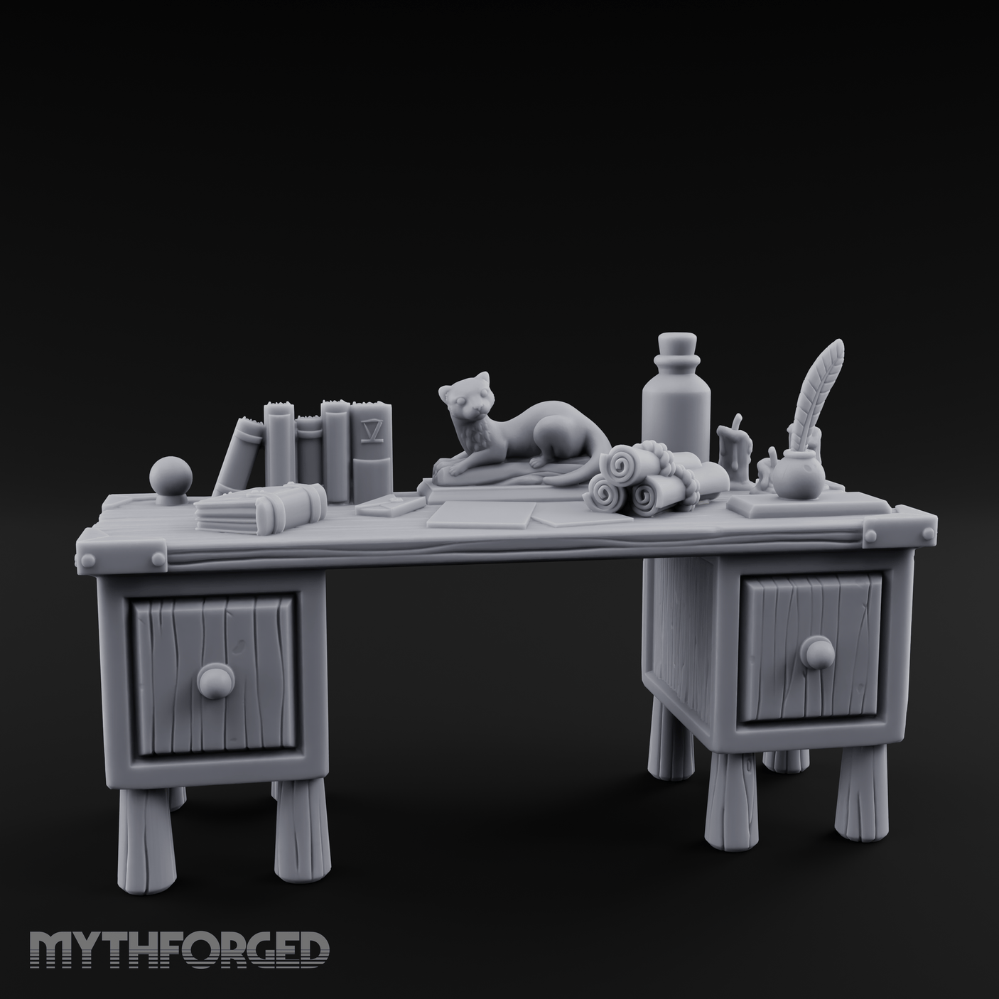 Fluted-Leg Scribe's Desk Miniature for Dungeons and Dragons, Pathfinder or other TTRPGs