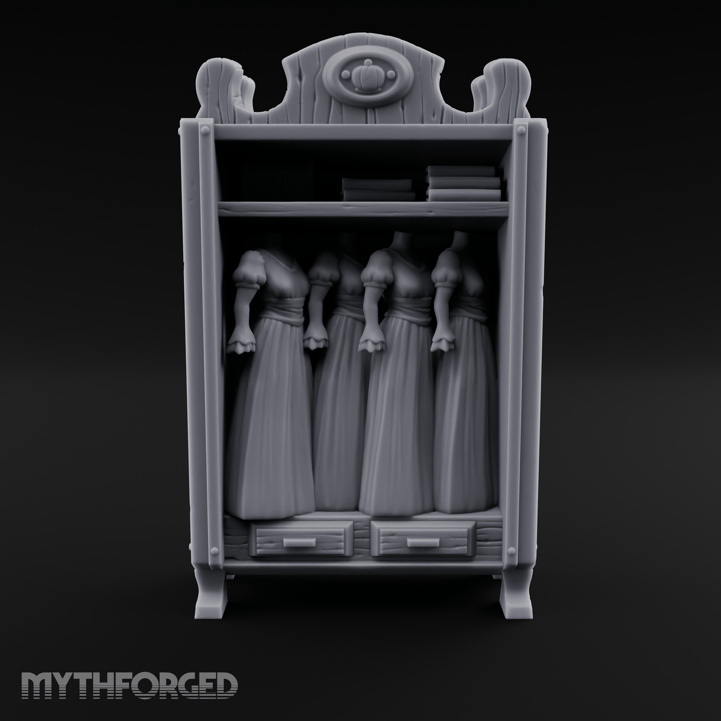 Mannequin-Dressed Tailor's Display Cabinet Miniature for Dungeons and Dragons, Pathfinder or other TTRPGs