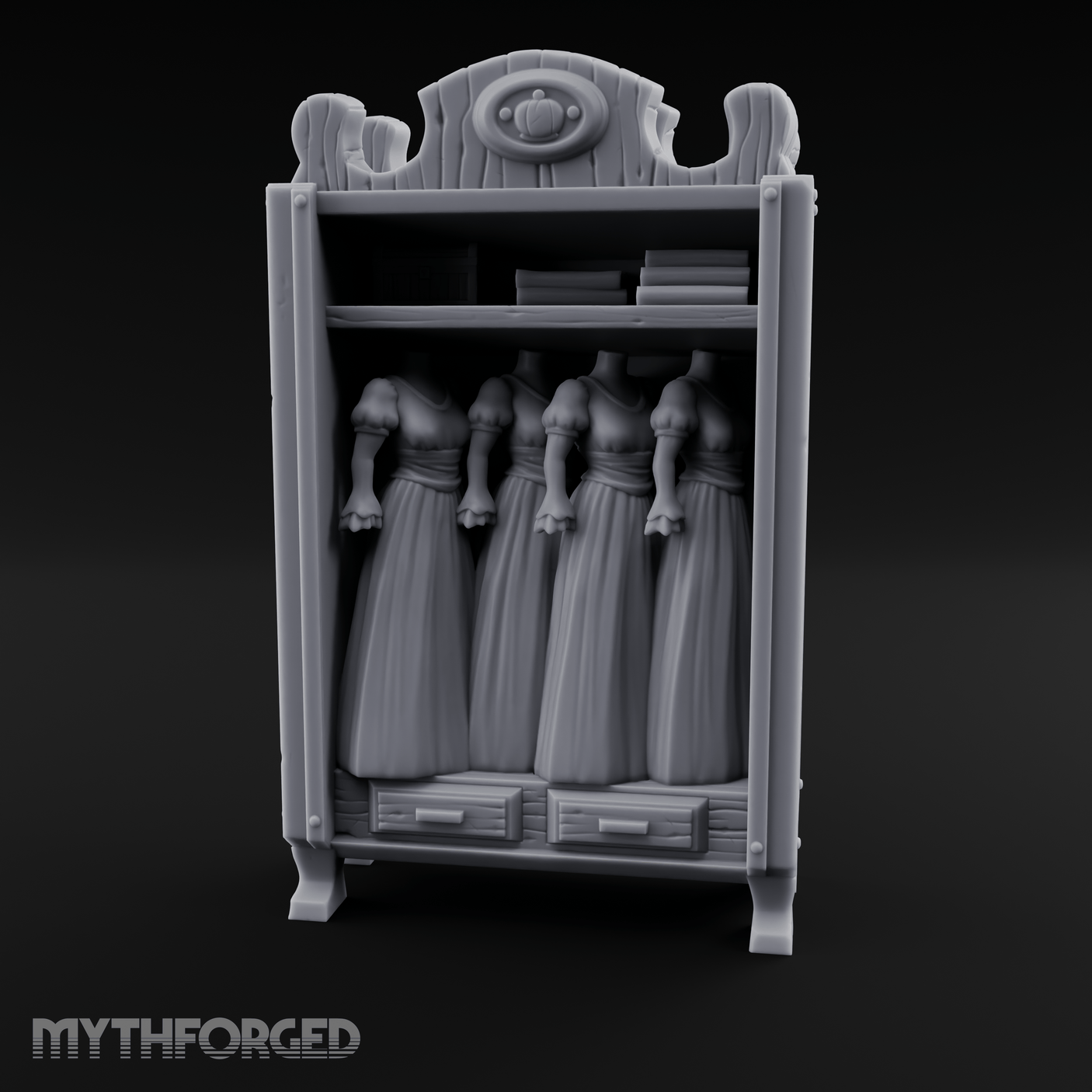 Mannequin-Dressed Tailor's Display Cabinet Miniature for Dungeons and Dragons, Pathfinder or other TTRPGs