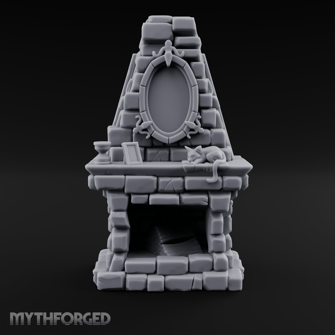 Cat-Nap Stone Hearth Fireplace Miniature for Dungeons and Dragons, Pathfinder or other TTRPGs