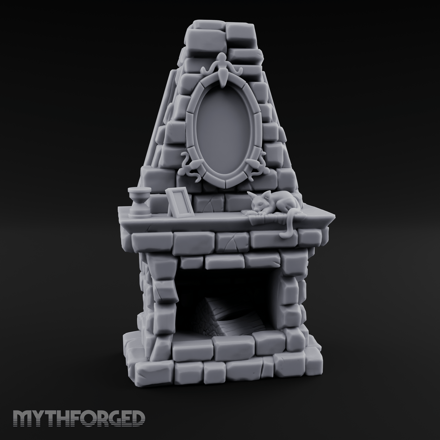 Cat-Nap Stone Hearth Fireplace Miniature for Dungeons and Dragons, Pathfinder or other TTRPGs