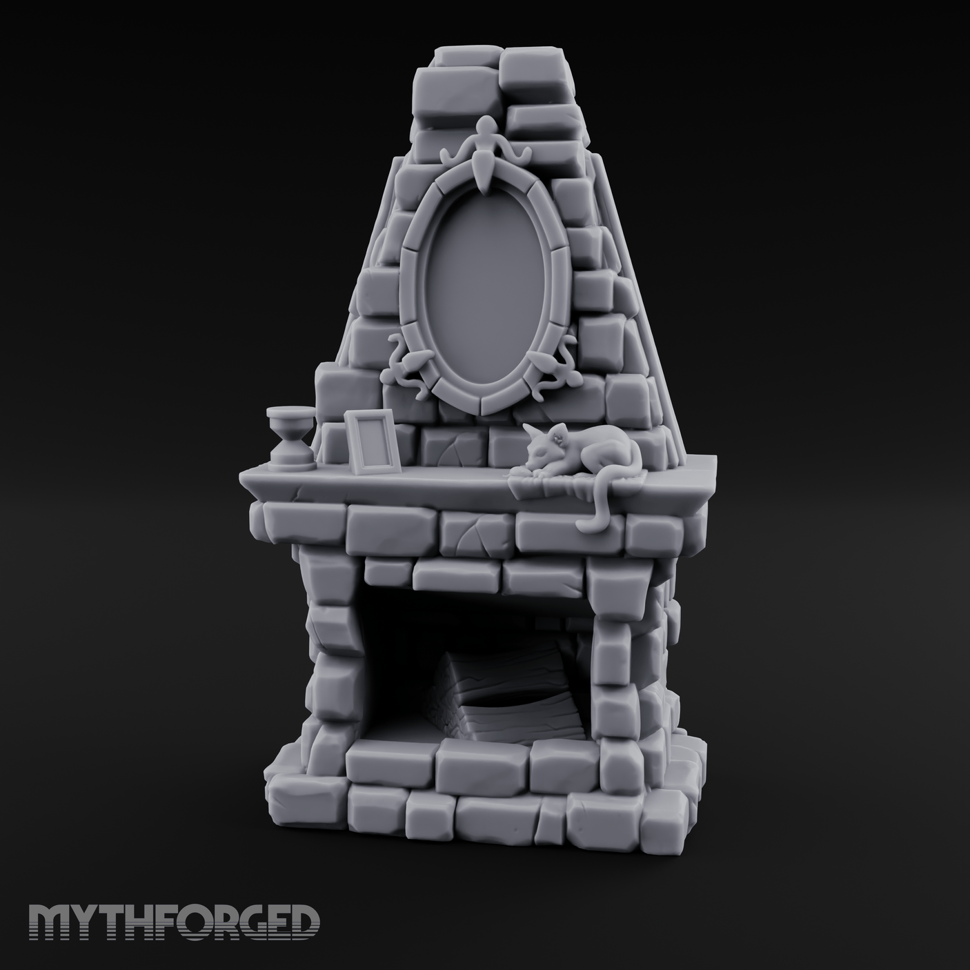 Cat-Nap Stone Hearth Fireplace Miniature for Dungeons and Dragons, Pathfinder or other TTRPGs