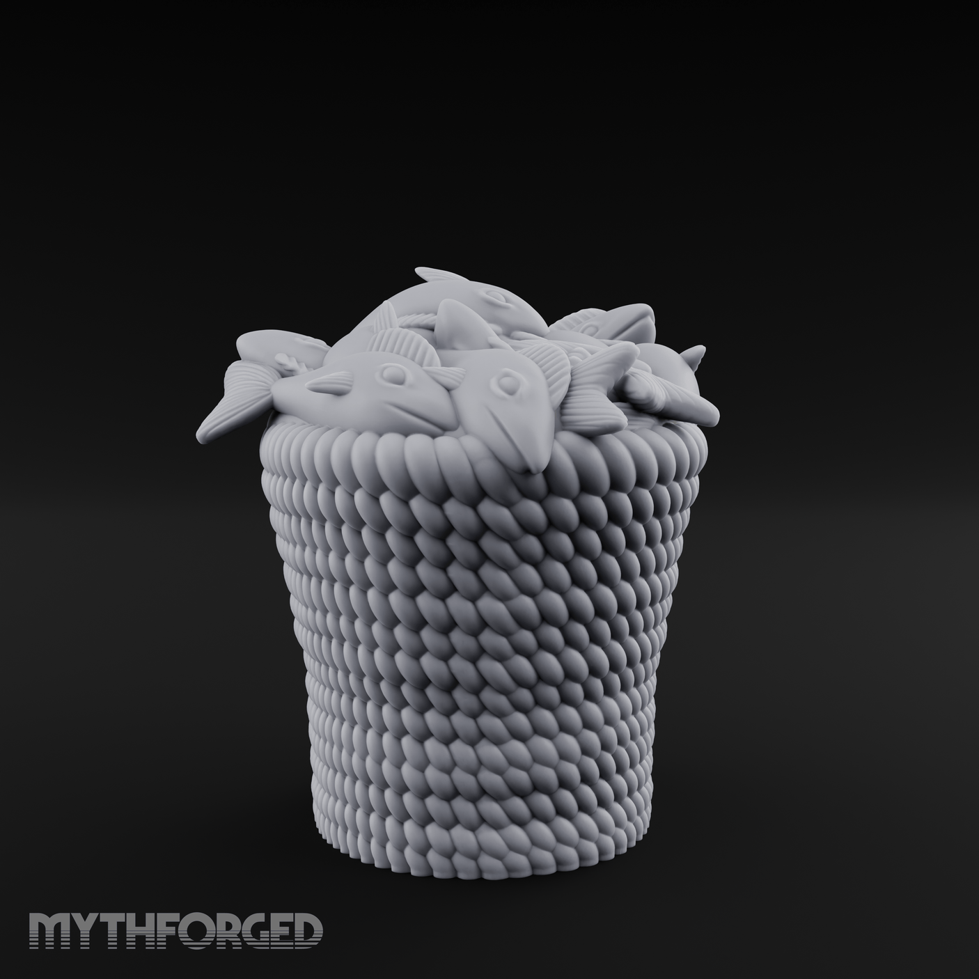 Scale-Patterned Fish Basket Miniature for Dungeons and Dragons, Pathfinder or other TTRPGs