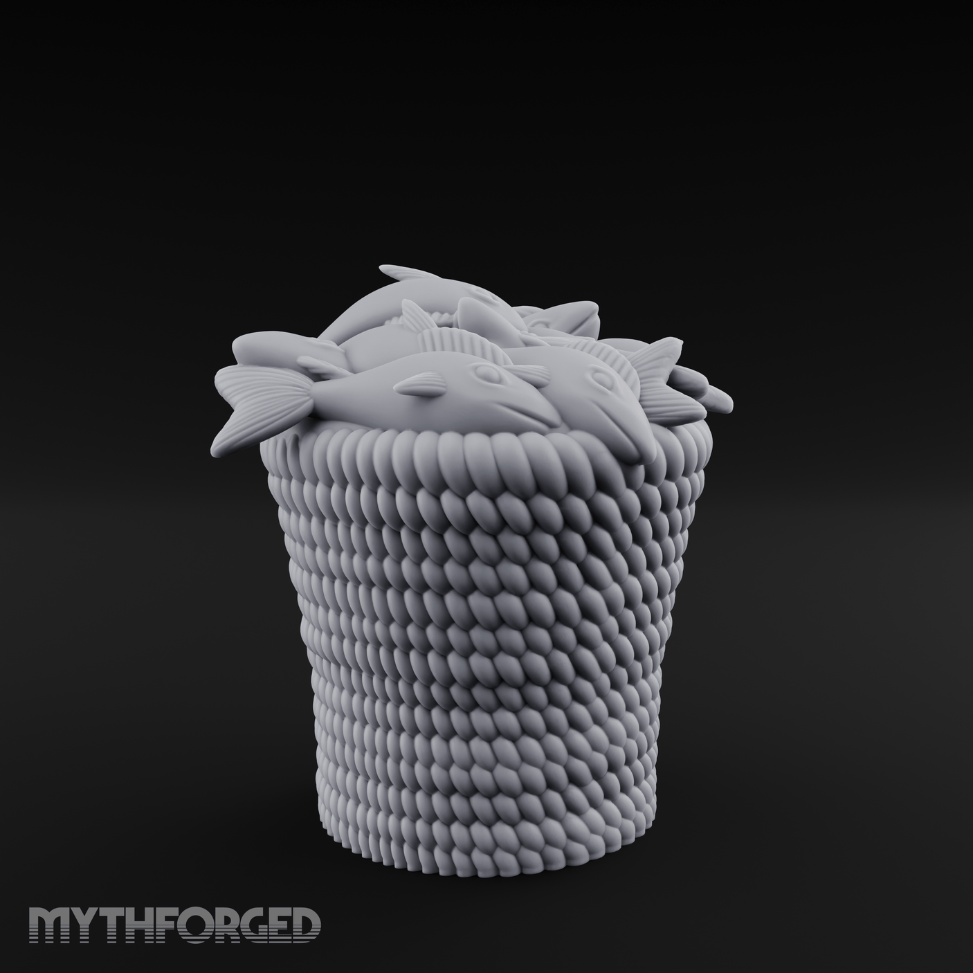 Scale-Patterned Fish Basket Miniature for Dungeons and Dragons, Pathfinder or other TTRPGs