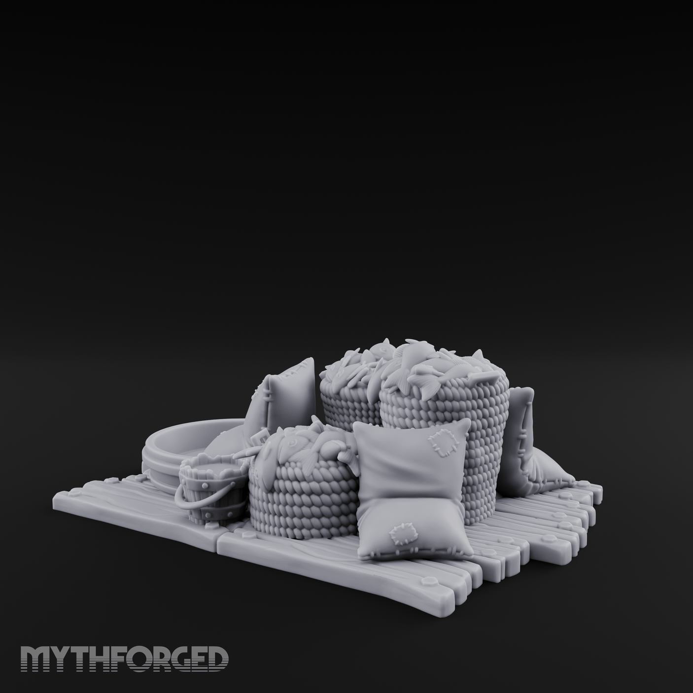 Net-Draped Market Fish Display Miniature for Dungeons and Dragons, Pathfinder or other TTRPGs