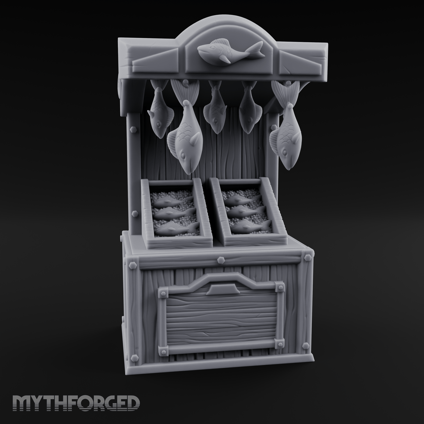 Fish-Monger's Market Stall Miniature for Dungeons and Dragons, Pathfinder or other TTRPGs
