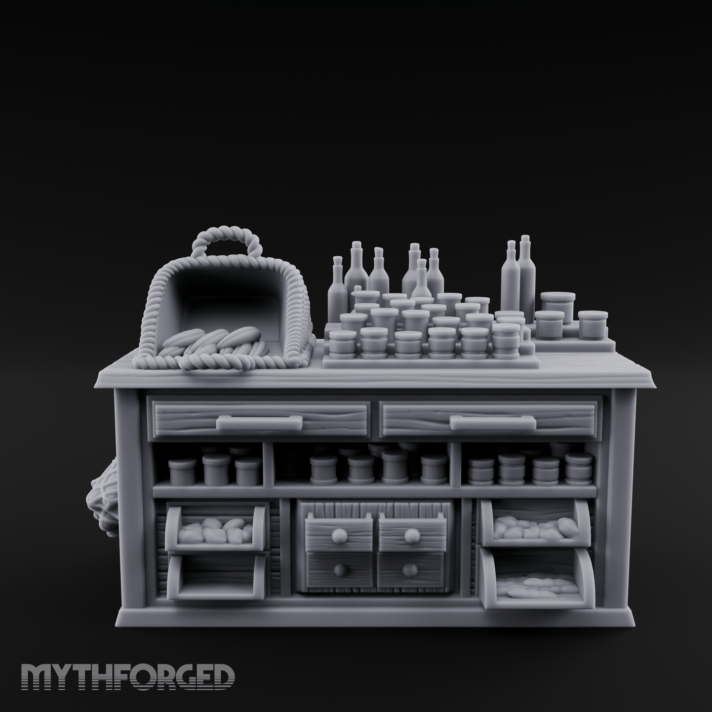Rope-Handled Apothecary Counter Miniature for Dungeons and Dragons, Pathfinder or other TTRPGs