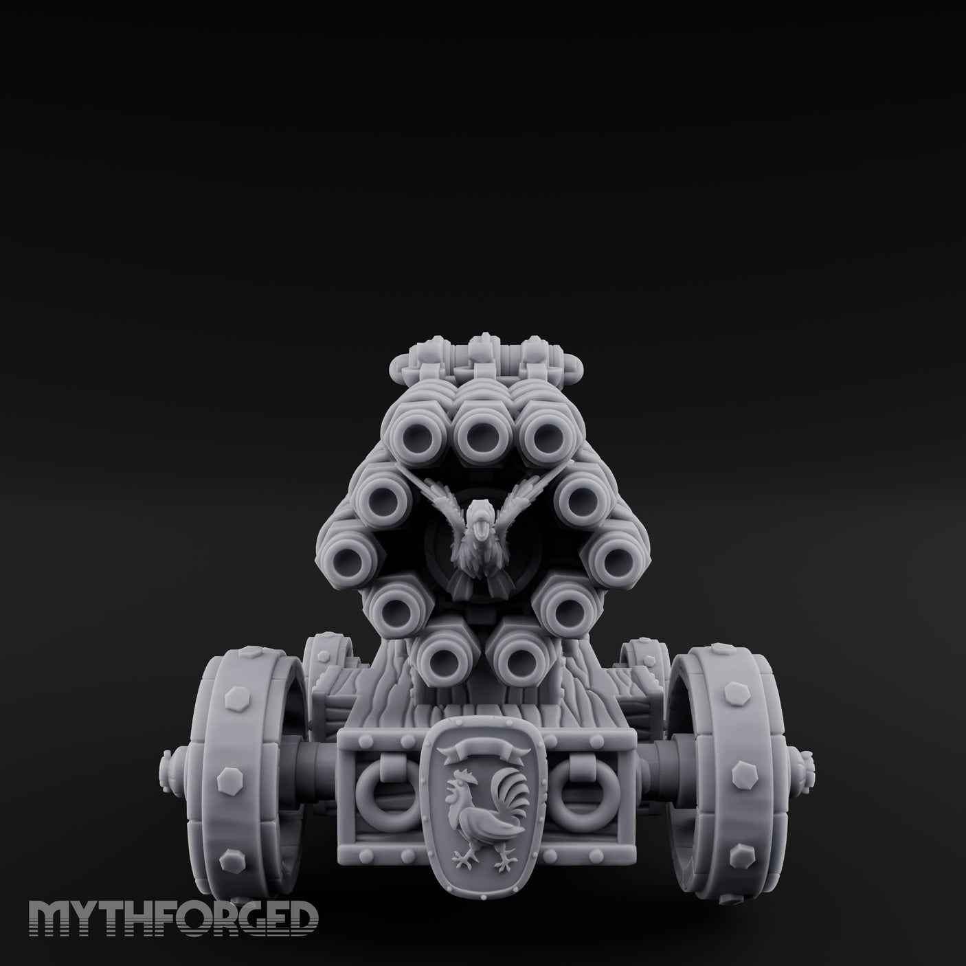 Rooster Crested Multi-Barrel Volley Gun Cannon Miniature for Dungeons and Dragons, Pathfinder or other TTRPGs