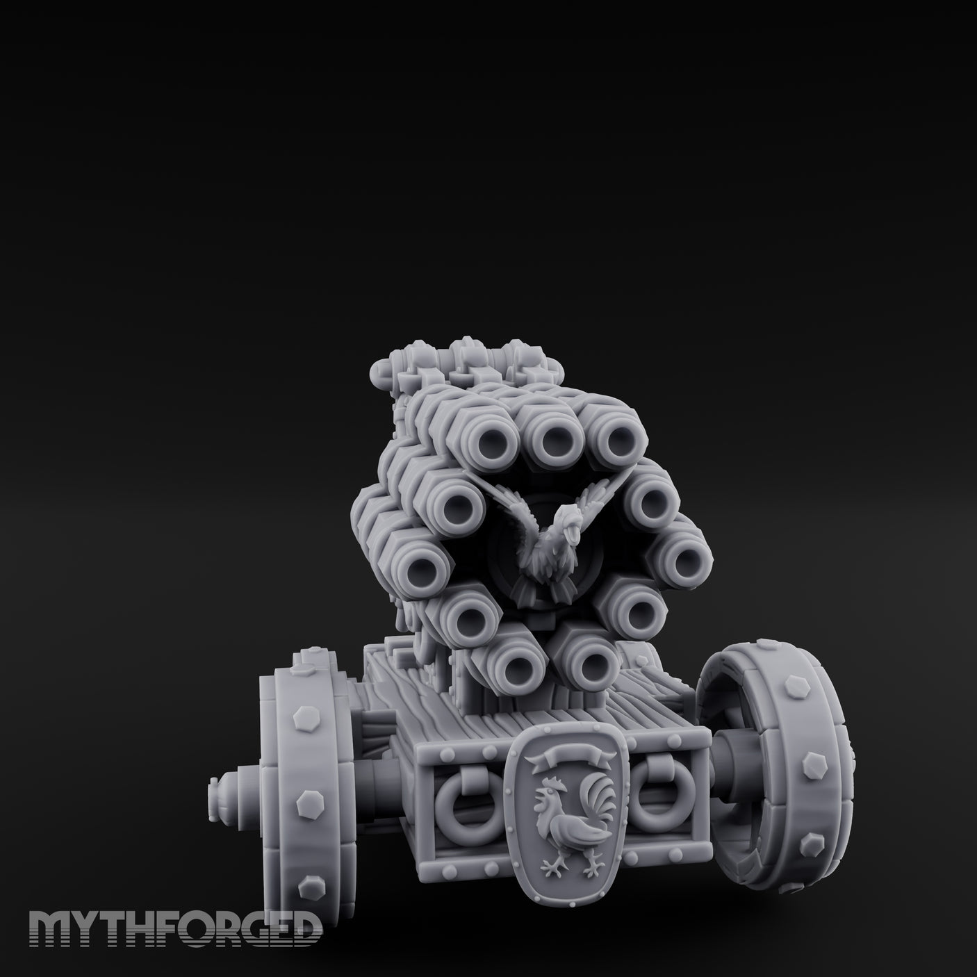 Rooster Crested Multi-Barrel Volley Gun Cannon Miniature for Dungeons and Dragons, Pathfinder or other TTRPGs