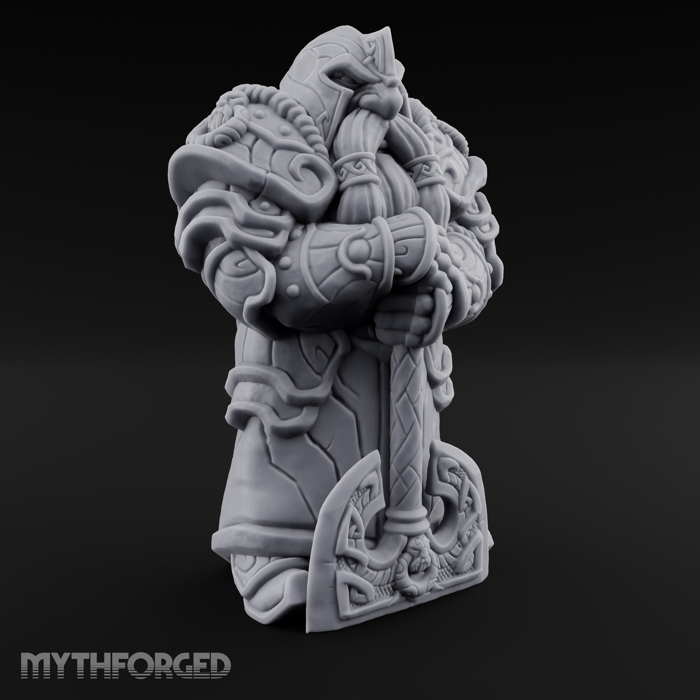Rune-Etched Warhammer-Wielding Dwarf King Monument Miniature for Dungeons and Dragons, Pathfinder or other TTRPGs