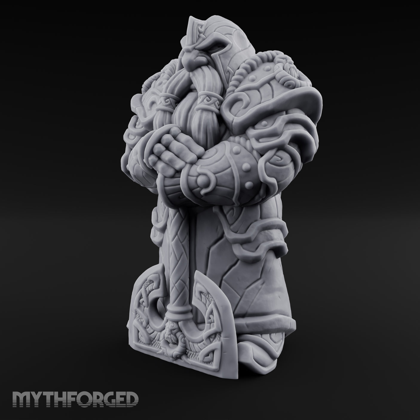 Rune-Etched Warhammer-Wielding Dwarf King Monument Miniature for Dungeons and Dragons, Pathfinder or other TTRPGs