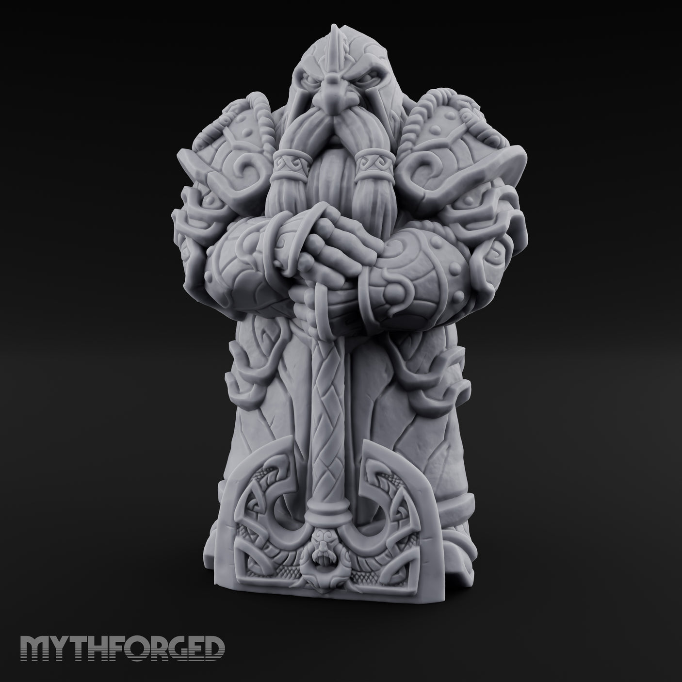 Rune-Etched Warhammer-Wielding Dwarf King Monument Miniature for Dungeons and Dragons, Pathfinder or other TTRPGs