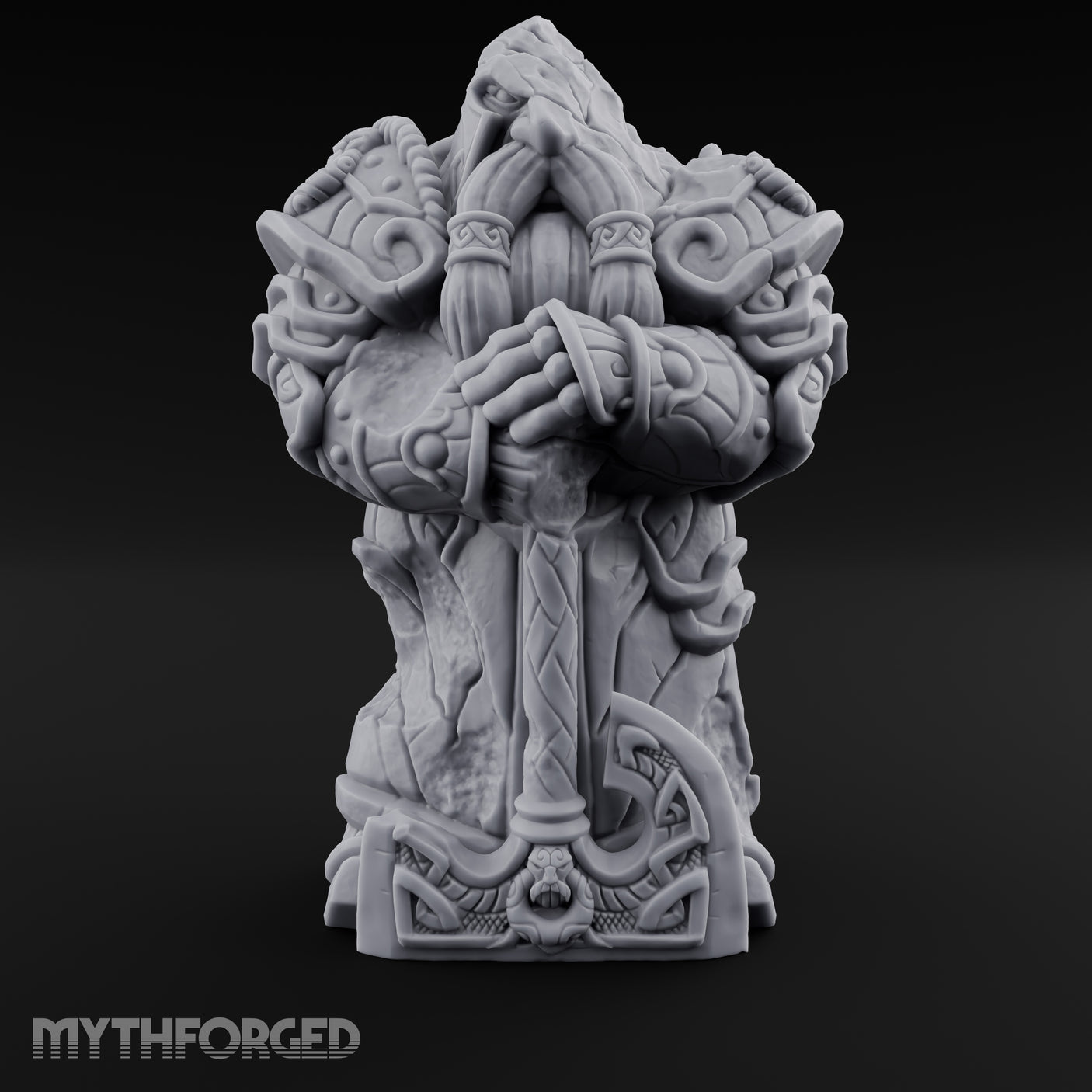 Sword-Planted Knotwork-Carved Dwarf Ancestor Monolith Miniature for Dungeons and Dragons, Pathfinder or other TTRPGs