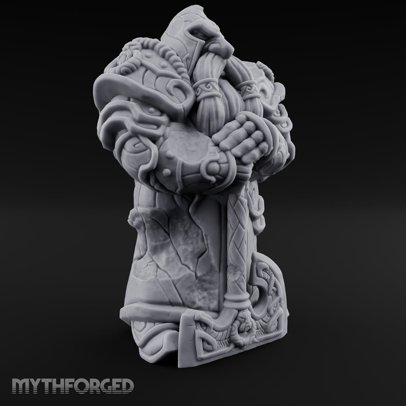 Sword-Planted Knotwork-Carved Dwarf Ancestor Monolith Miniature for Dungeons and Dragons, Pathfinder or other TTRPGs