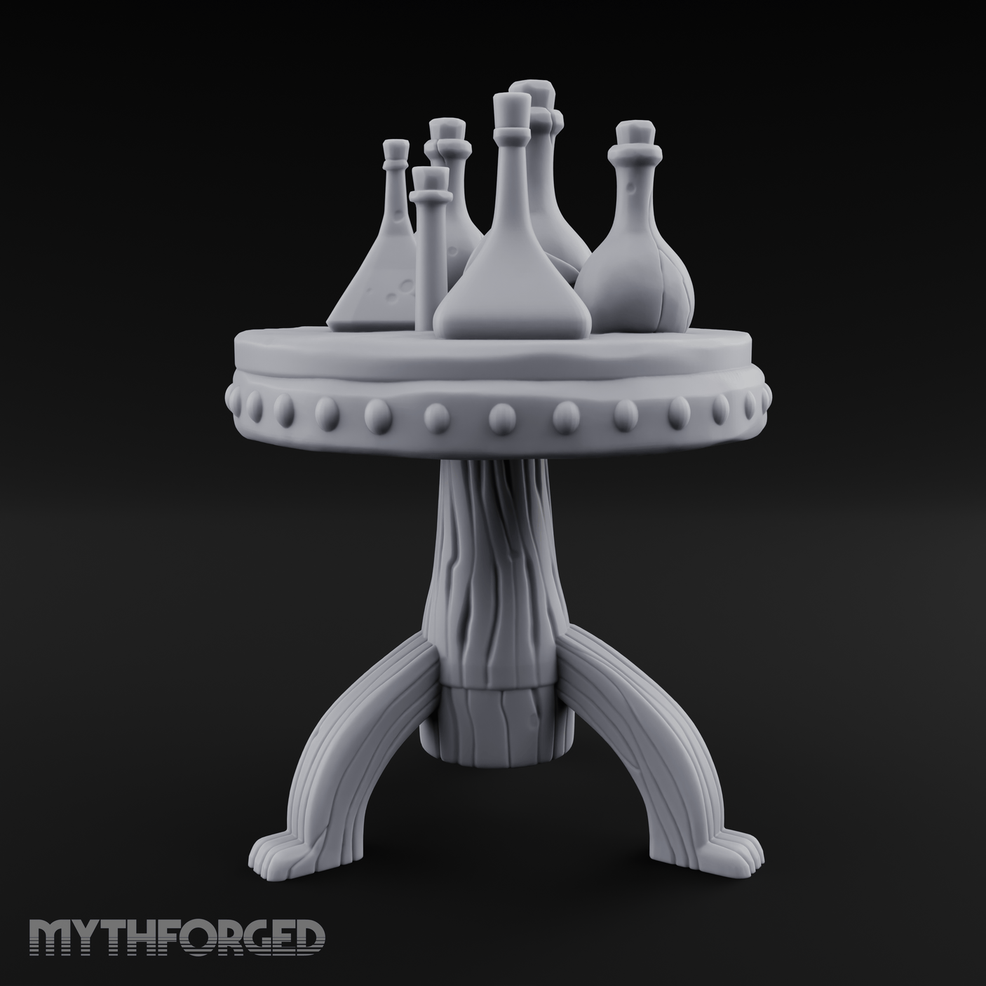 Potion-Laden Alchemist's Pedestal Table Miniature for Dungeons and Dragons, Pathfinder or other TTRPGs