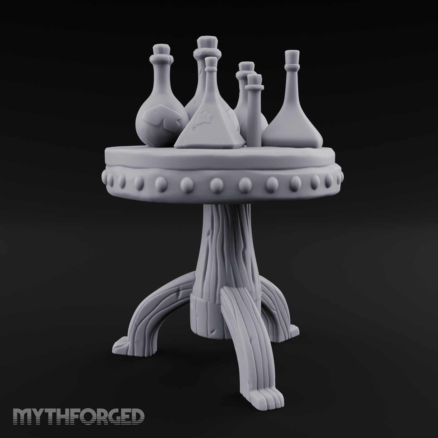 Potion-Laden Alchemist's Pedestal Table Miniature for Dungeons and Dragons, Pathfinder or other TTRPGs