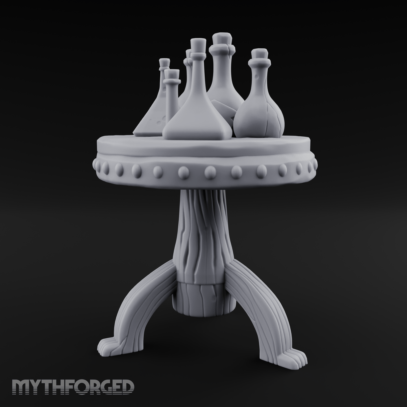 Potion-Laden Alchemist's Pedestal Table Miniature for Dungeons and Dragons, Pathfinder or other TTRPGs