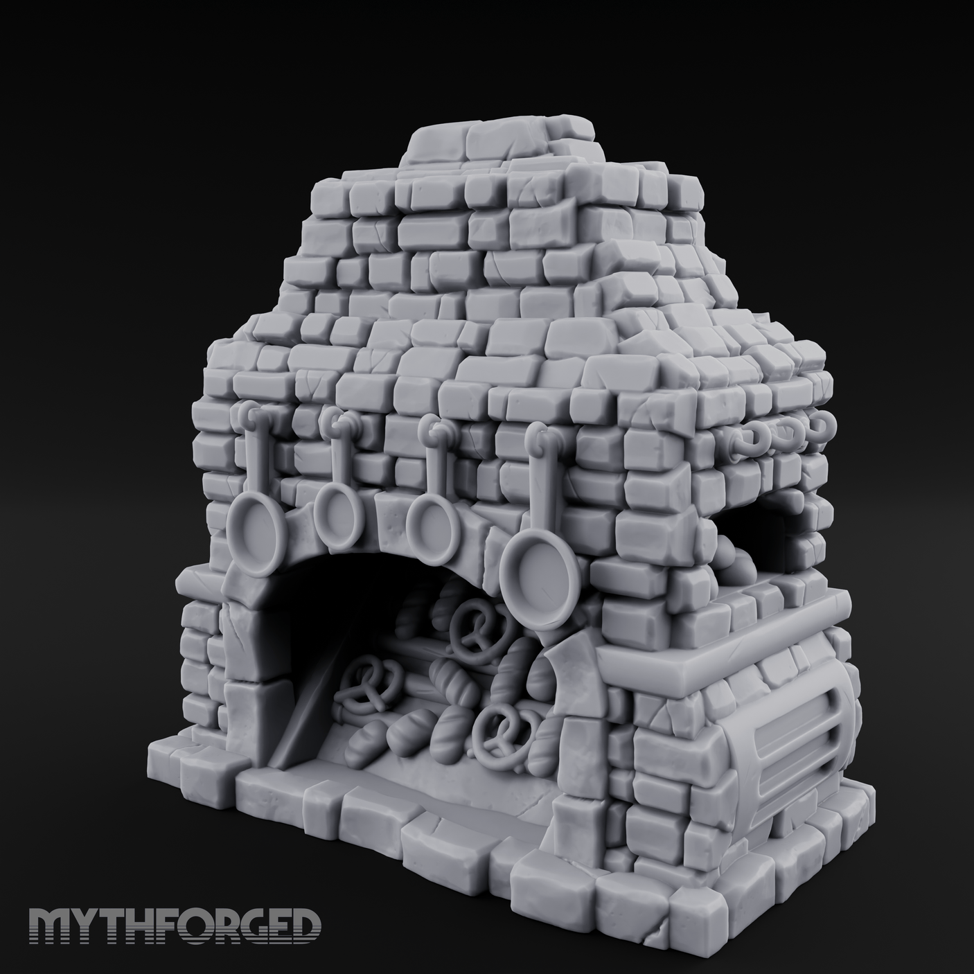 Pretzel-Filled Stone Baker's Oven Miniature for Dungeons and Dragons, Pathfinder or other TTRPGs