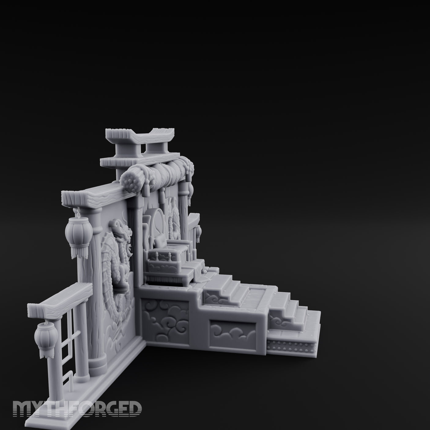 Twin-Dragon Shogun's Shrine Miniature for Dungeons and Dragons, Pathfinder or other TTRPGs
