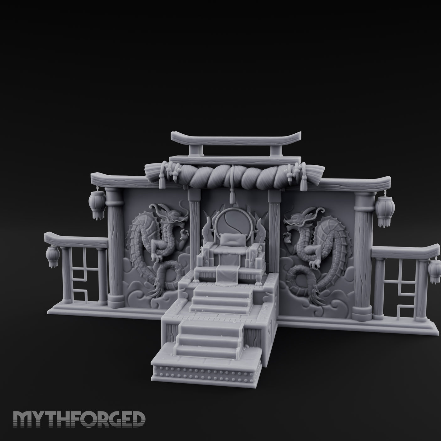 Twin-Dragon Shogun's Shrine Miniature for Dungeons and Dragons, Pathfinder or other TTRPGs