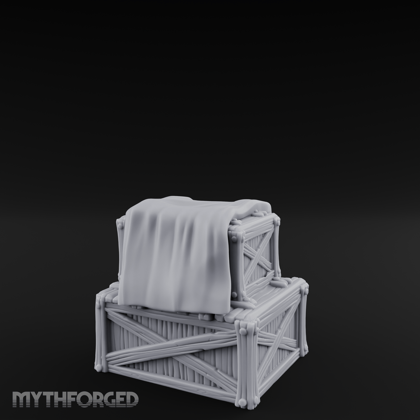 Draped Stacked Wooden Crates Miniature for Dungeons and Dragons, Pathfinder or other TTRPGs
