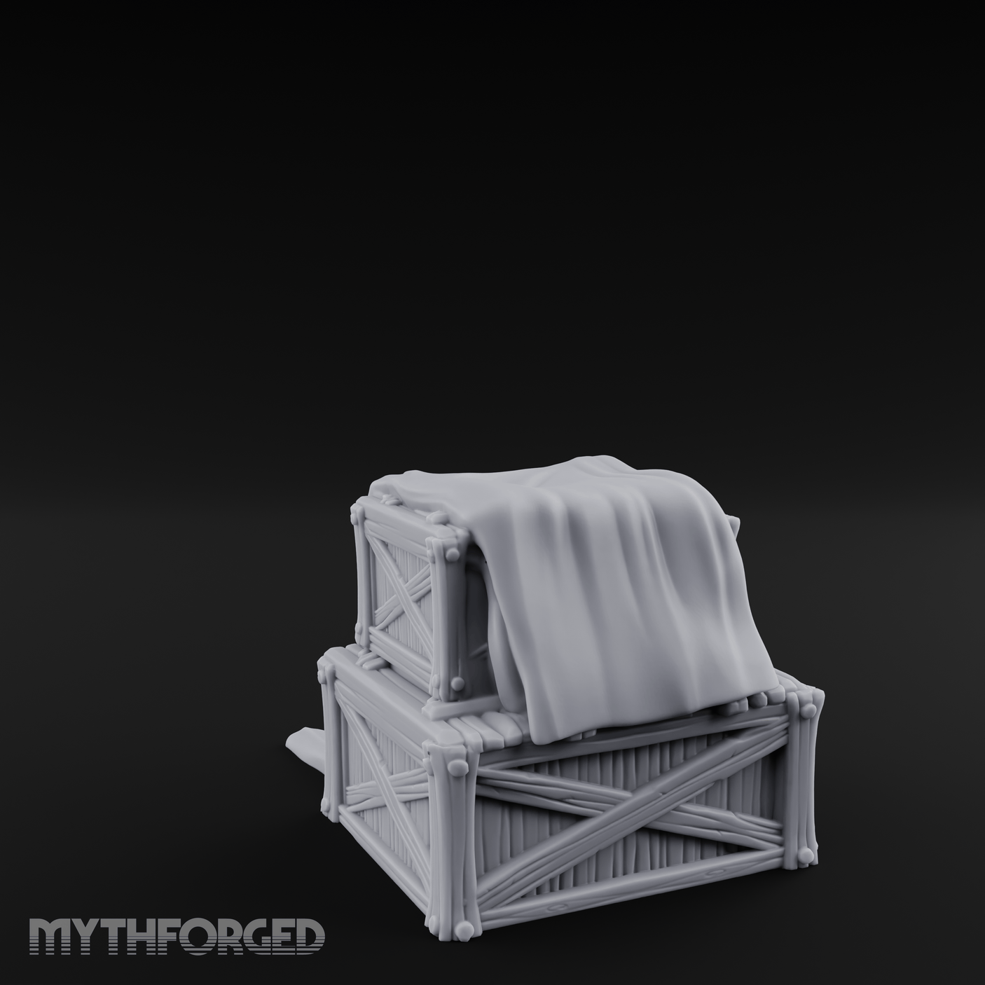 Draped Stacked Wooden Crates Miniature for Dungeons and Dragons, Pathfinder or other TTRPGs